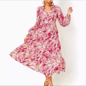 Lilly Pulitzer Tinslee long sleeve midi poinsettia red island vibes 10 dress
